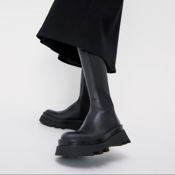 NWT Zara Lug Sole Leather Tall Boots - Picture 16 of 16